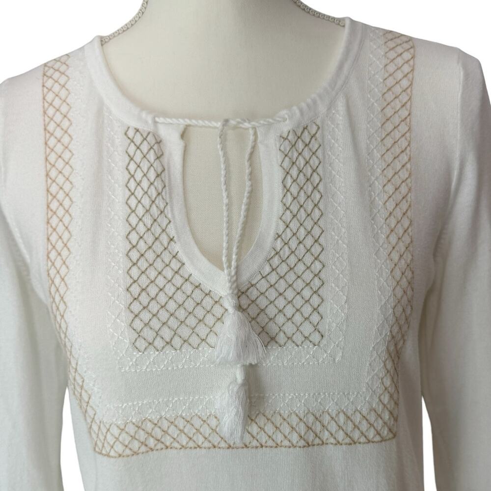 J. CREW Factory Ivory Embroidered Eyelet Boho 3/4 Sleeve Sweater Womens Medium - Picture 7 of 9